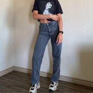 Straight cut full length black jeans